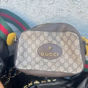 Gucci Beige and Brown Crossbody Bag with Green and Red Strap